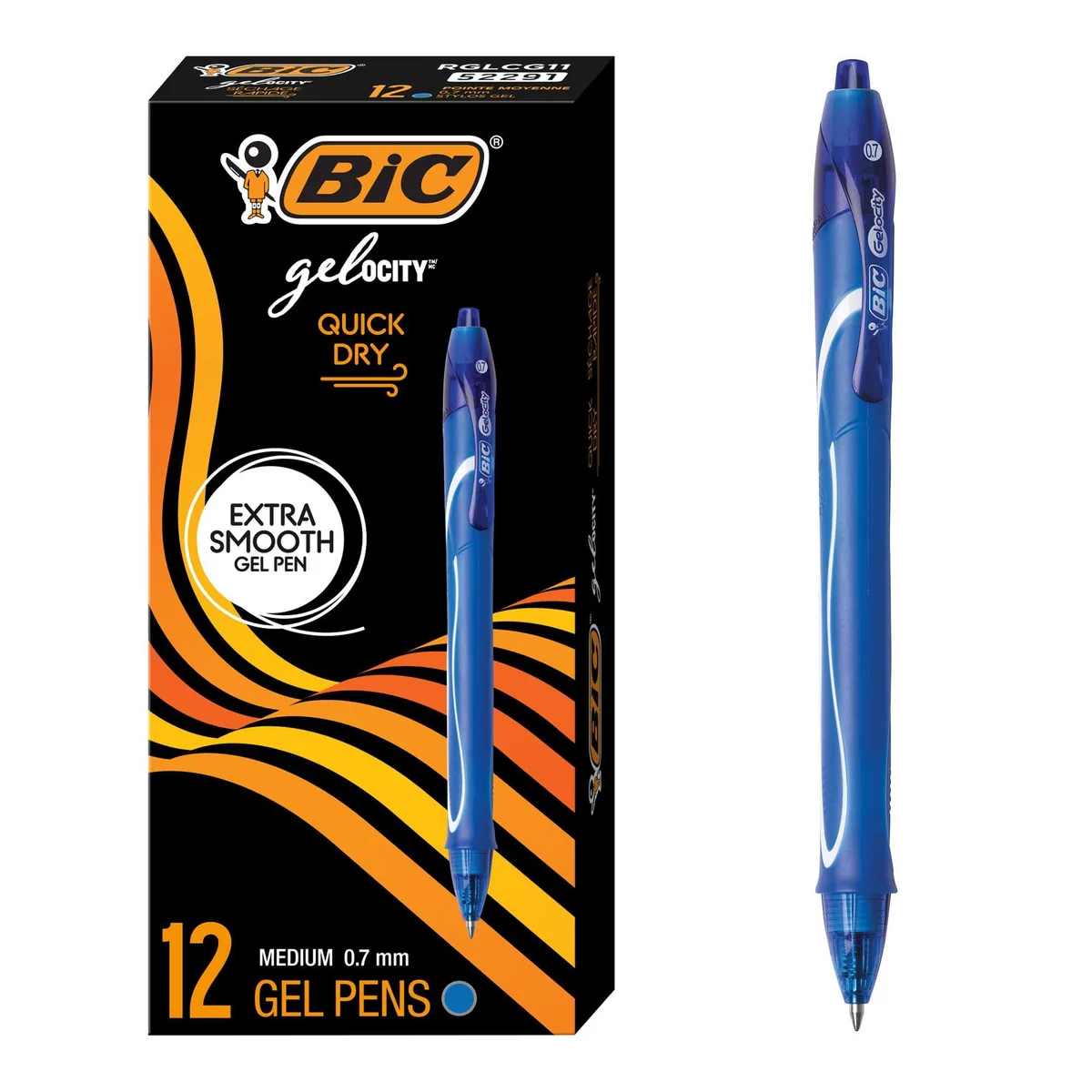 Blue retractable gel pens with comfort grip, 12-count pack