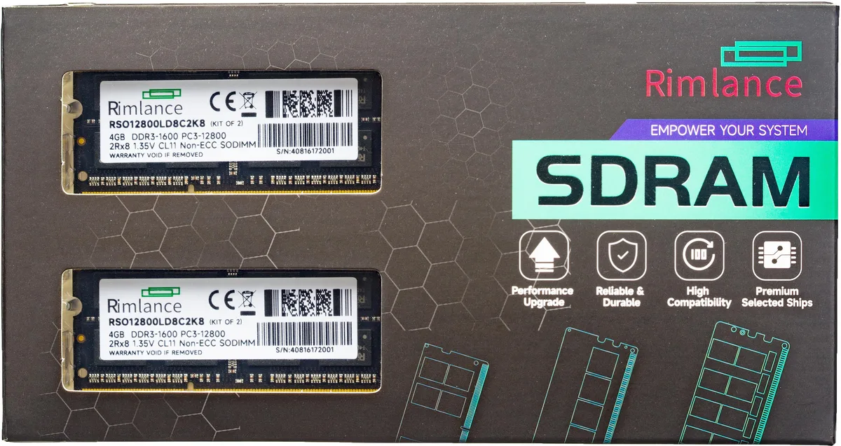 RIMLANCE RIMLANCE 8GB (2x4GB) DDR3 1600MHz 1.35V SODIMM laptop RAM — product photo