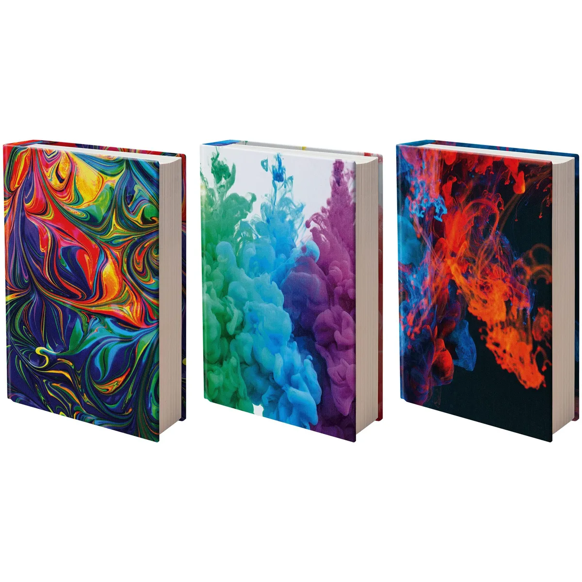 Three stretchy nylon book covers in multicolour, flat and thin, 11 inch size