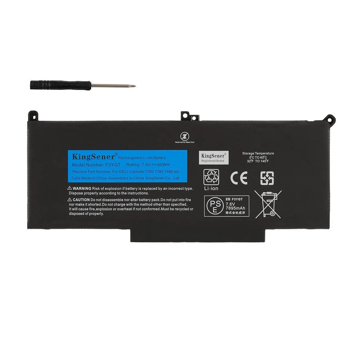 KingSener KingSener F3YGT 60Wh 7.6V laptop battery for Dell Latitude 12 13 14 7280 7290 7380 7390 7480 7490 — product photo