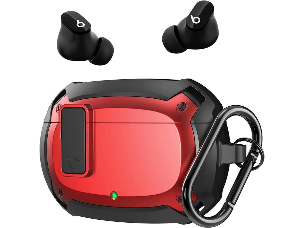 Red rugged case with carabiner for Beats Studio Buds 2021