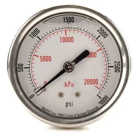 Value Brand Value Brand Commercial Pressure Gauge 0 to 3000 psi 2 1/2 in Dial 1/4 in NPT 304 Stainless Steel — product photo