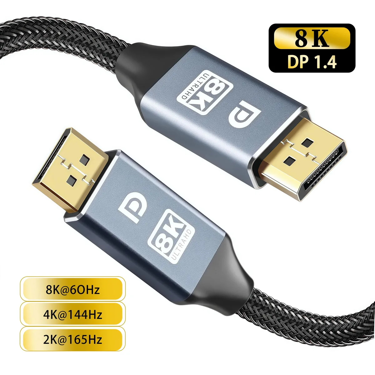 DOCTOR METAL DOCTOR METAL DisplayPort Cable 10ft 1.4 8K@60Hz 4K@120Hz 2K@165Hz 28AWG Nylon Braided Grey — product photo