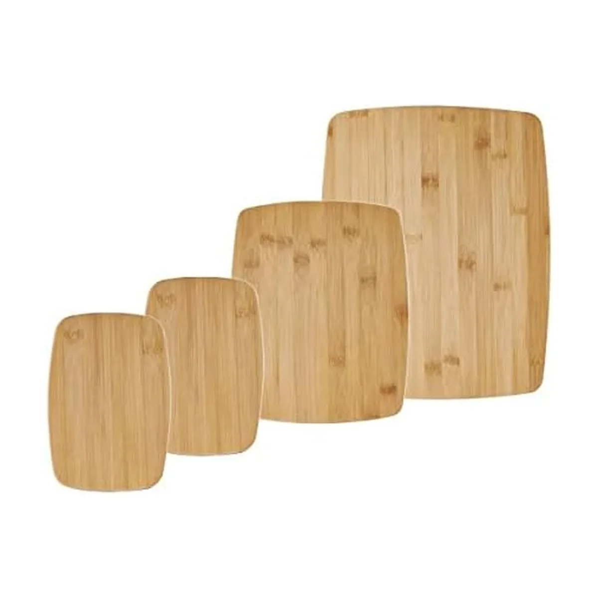 Four rectangular bamboo cutting boards with natural finish