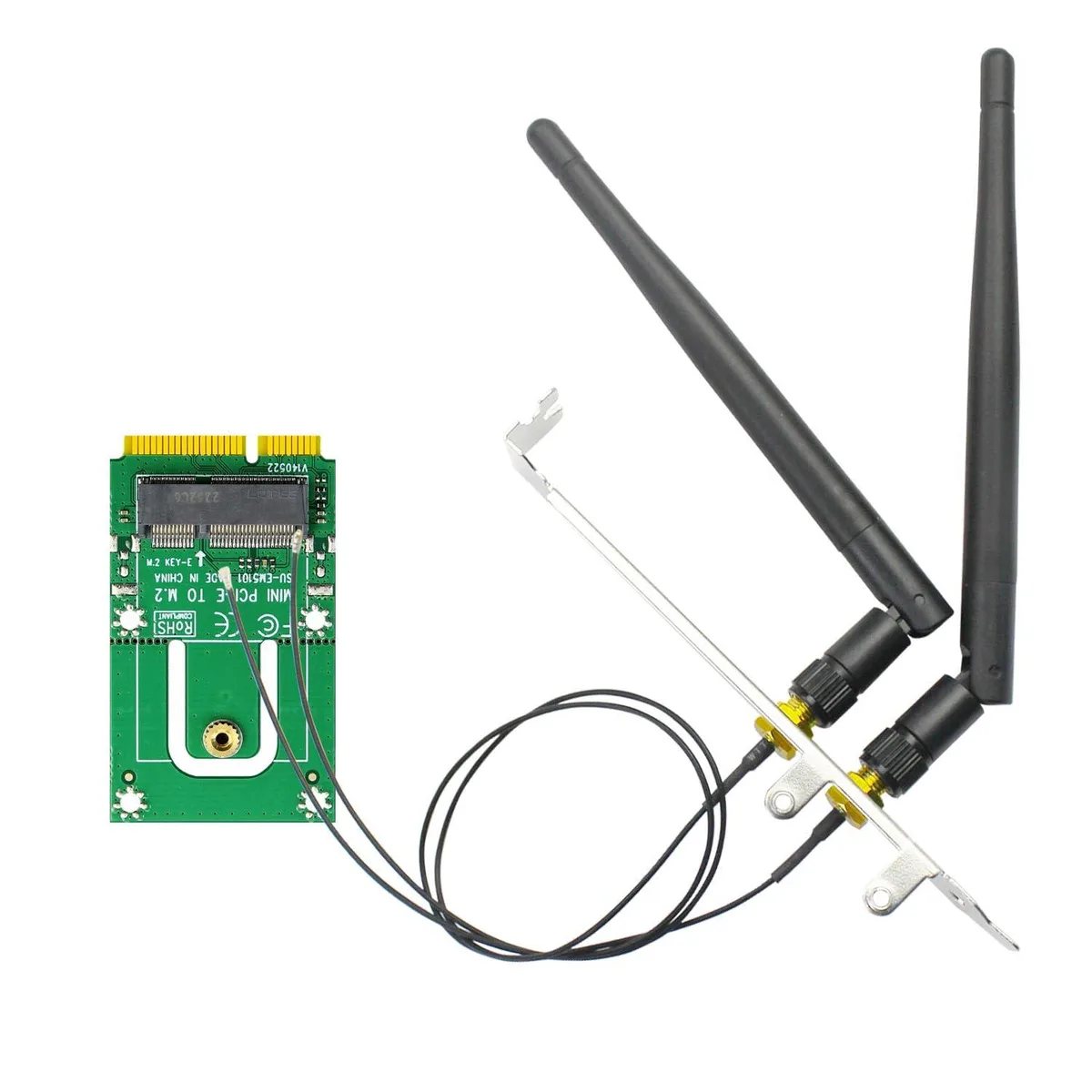 BUCIER BUCIER WA03 M.2 Key E to Mini PCIe WiFi Adapter with 3.5-dBi SMA Antenna Kits — product photo