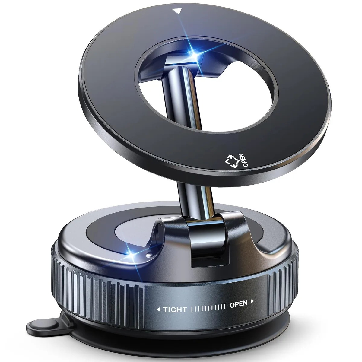 Jononser K009 MagSafe phone mount 65mm Nano-Gel 32 N52 magnets 360° 210° foldable 2.5in black — product photo