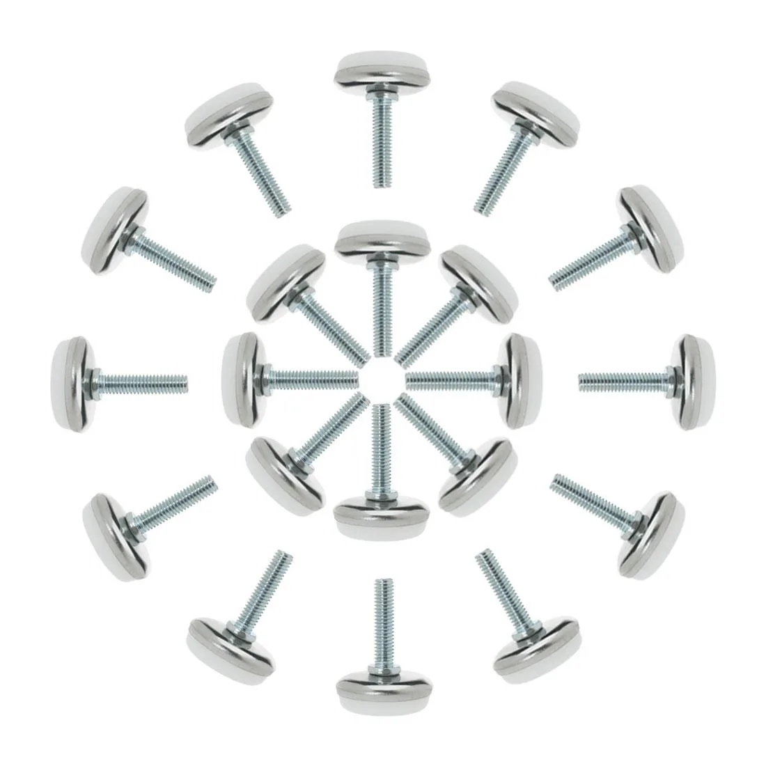 Twelve M6 adjustable leveling feet with plastic bases