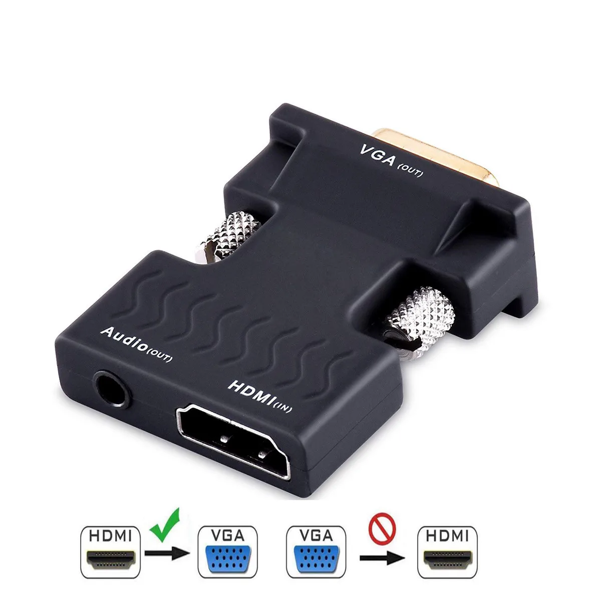 ESTONE ESTONE HDMI Female to VGA Male Adapter Dongle 3.5 mm Audio 1080p 720p 2 ft — product photo
