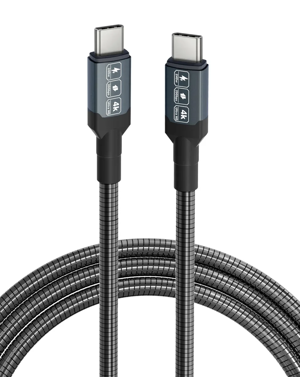 13ft orange stainless steel braided USB-C cable with metal connectors