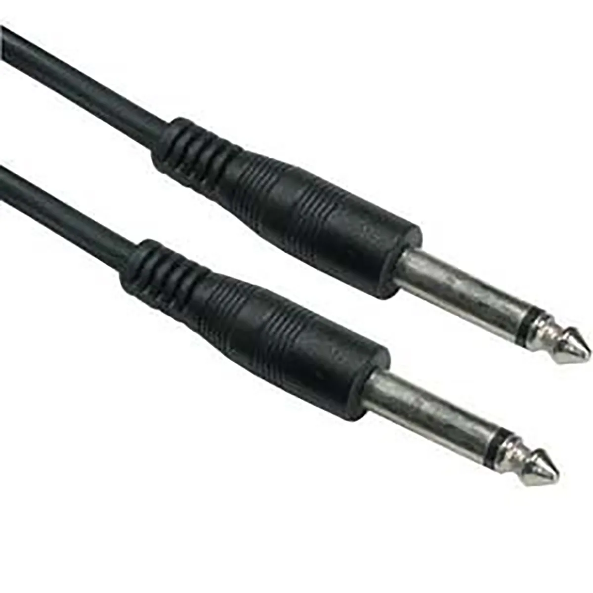 Black quarter-inch mono male audio cable, six feet long