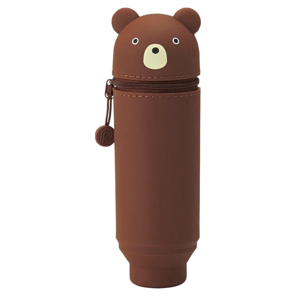 Silicone bear pencil case standing upright zipper closed