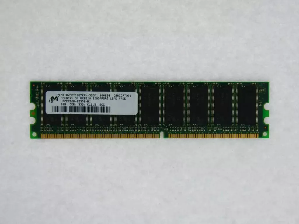 Simmtec, Inc Simmtec, Inc 1GB 184p PC2700 CL2.5 18c 64x8 DDR333 MT18VDDT12872AY-335F1 2Rx8 2.5V ECC UDIMM server RAM — product photo