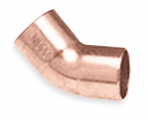 Copper 45-degree elbow fitting, smooth wrot finish, 3/4 inch tube size