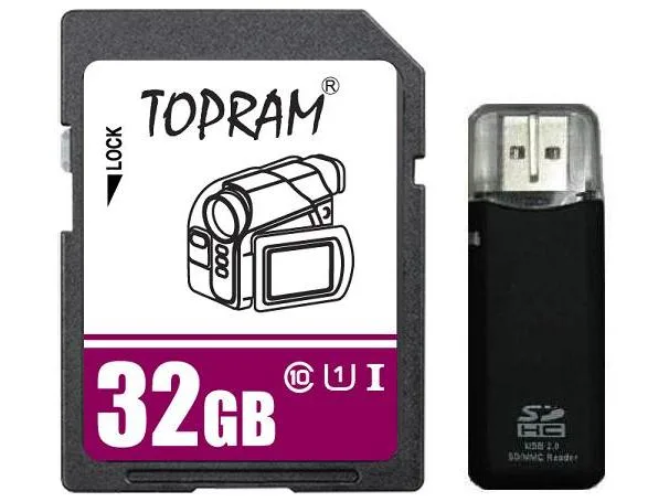 TOPRAM TOPRAM 32GB SDHC UHS-I Class 10 memory card with R3 reader — product photo