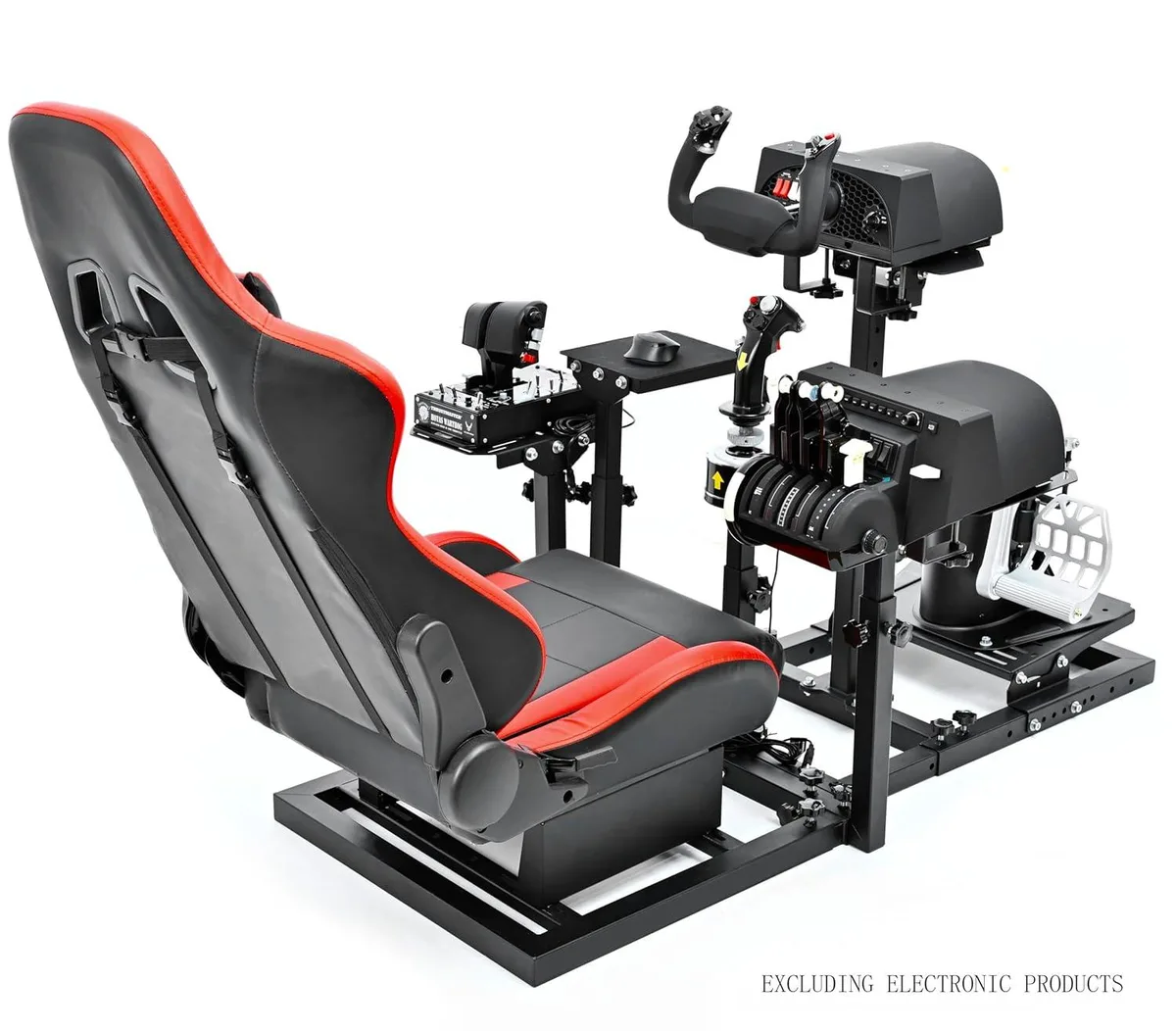 Modular flight and racing sim cockpit with 40mm square tube frame, adjustable panels and seat