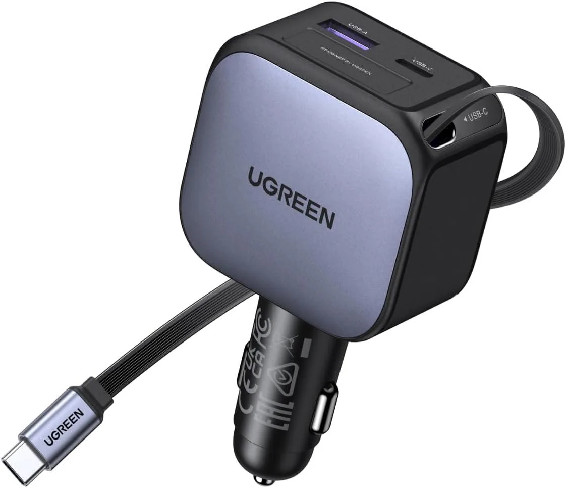 Hamzan Hamzan 90W Retractable Car Charger 3 Port USB C 70cm Cable — product photo