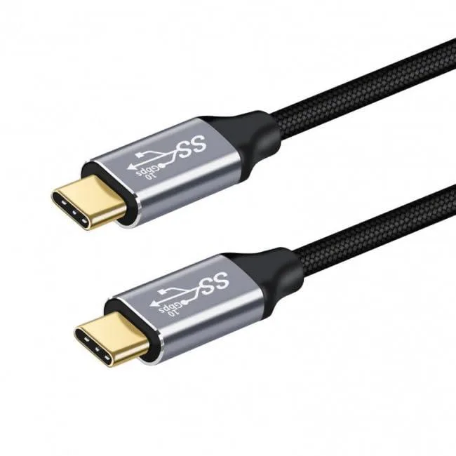 Black USB-C male-to-male cable, straight connectors, 50 cm length