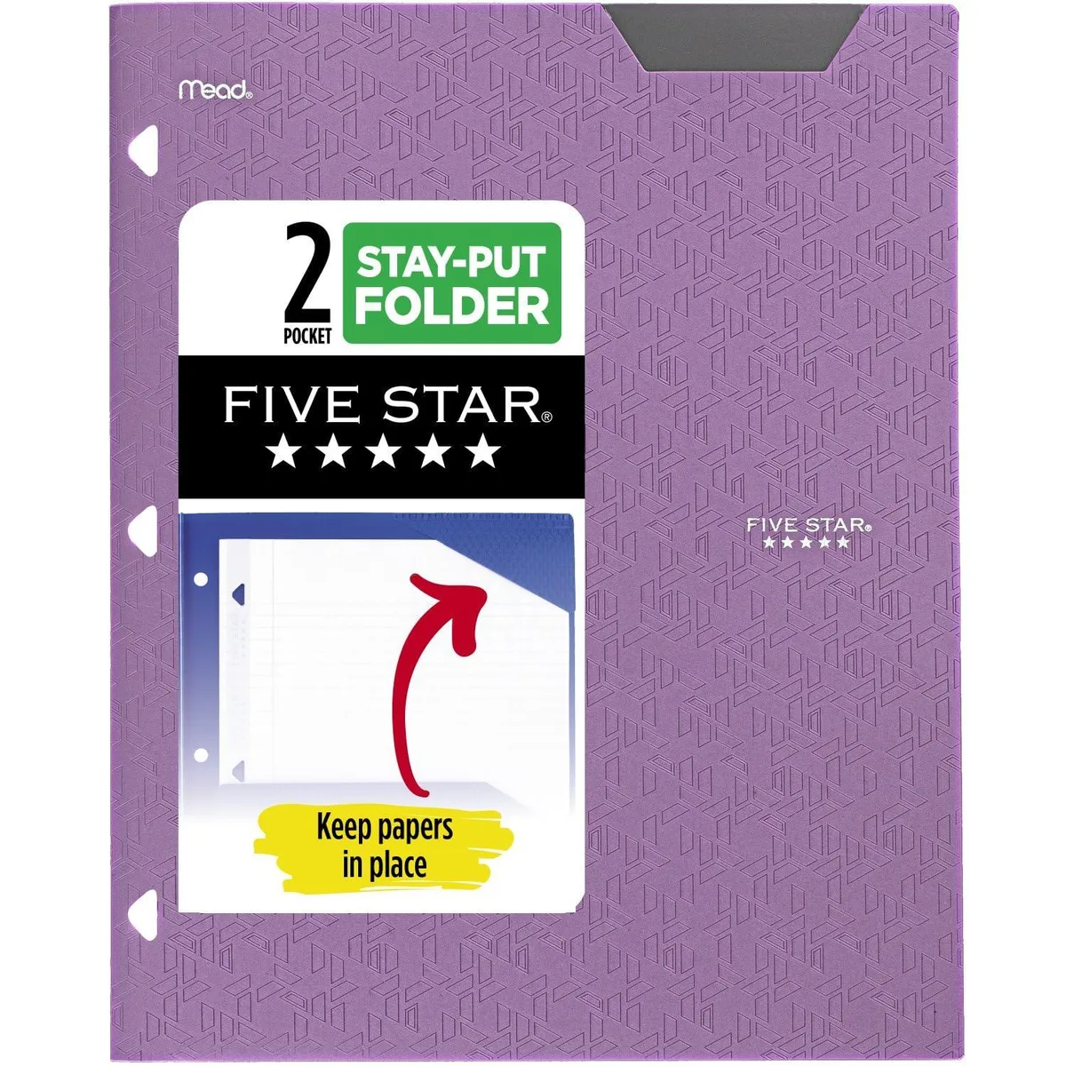 Amethyst Purple plastic two-pocket folder with stay-put tabs, three-hole punched for binders
