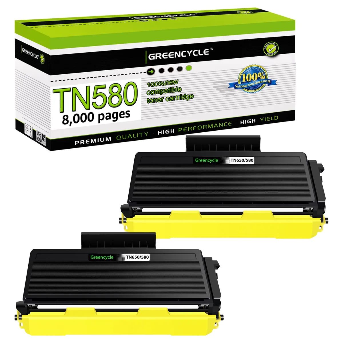 GREENCYCLE GREENCYCLE TN580 Compatible Toner Cartridge Black 2 Pack 8000 Pages — product photo