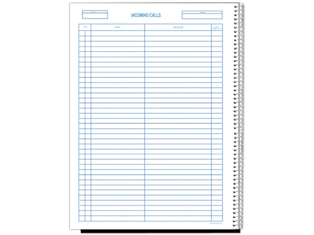 Wirebound call register, white cover, 8.5 x 11 inches