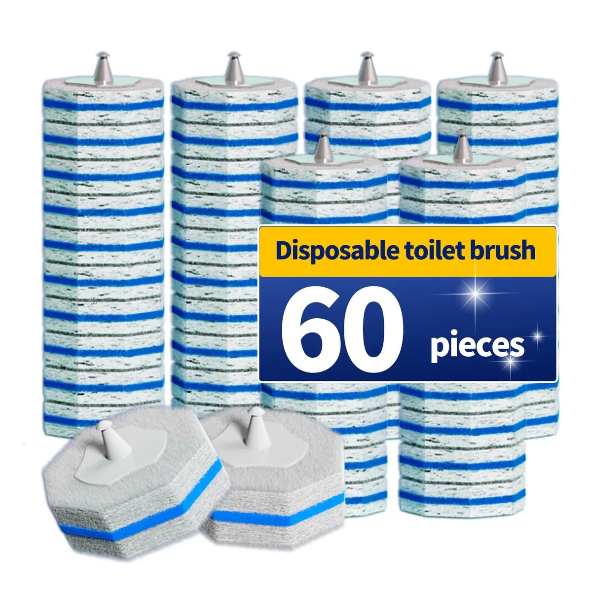 White disposable toilet brush refill heads in bulk pack