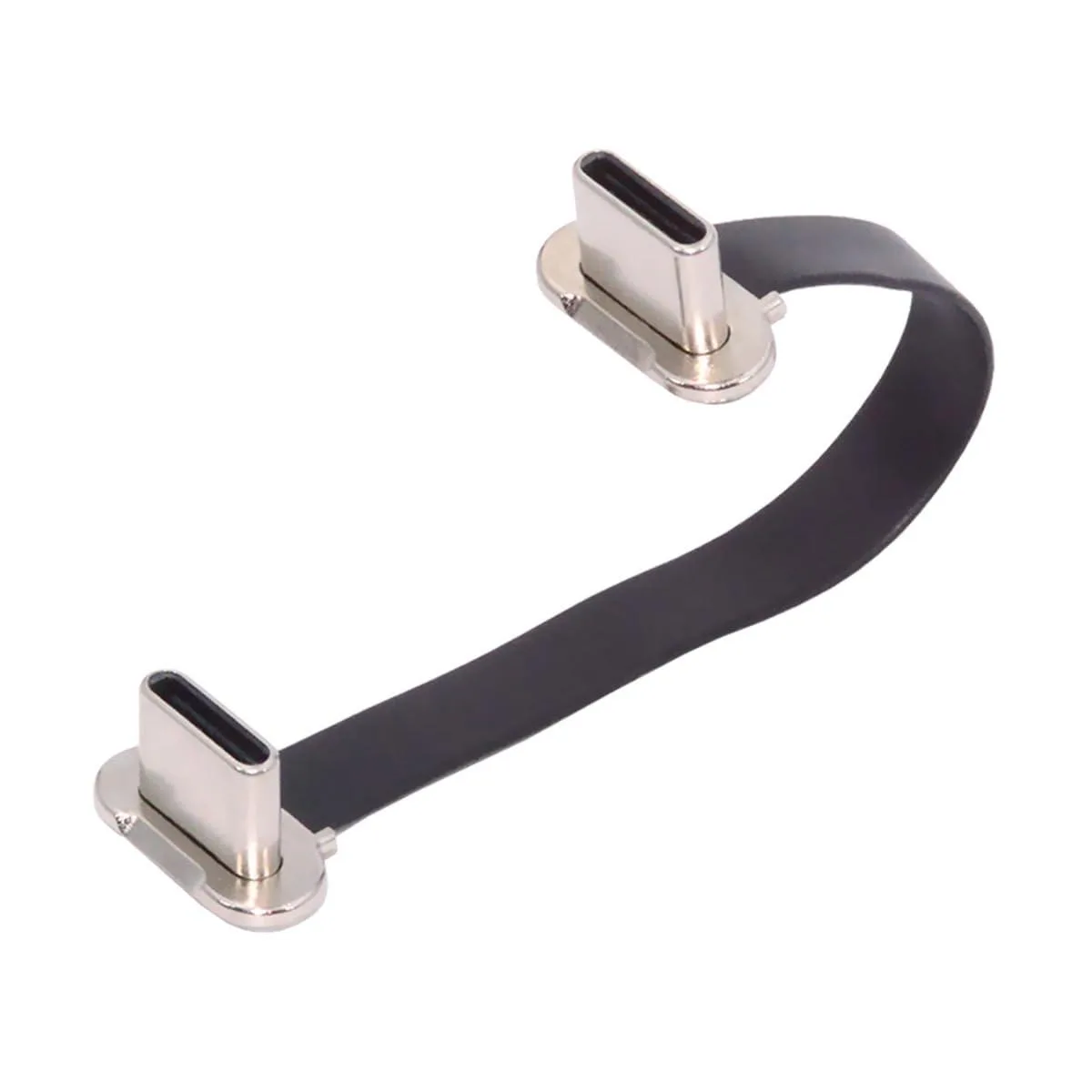 Silver ultra-slim flat USB-C cable with angled connectors, 75mm long