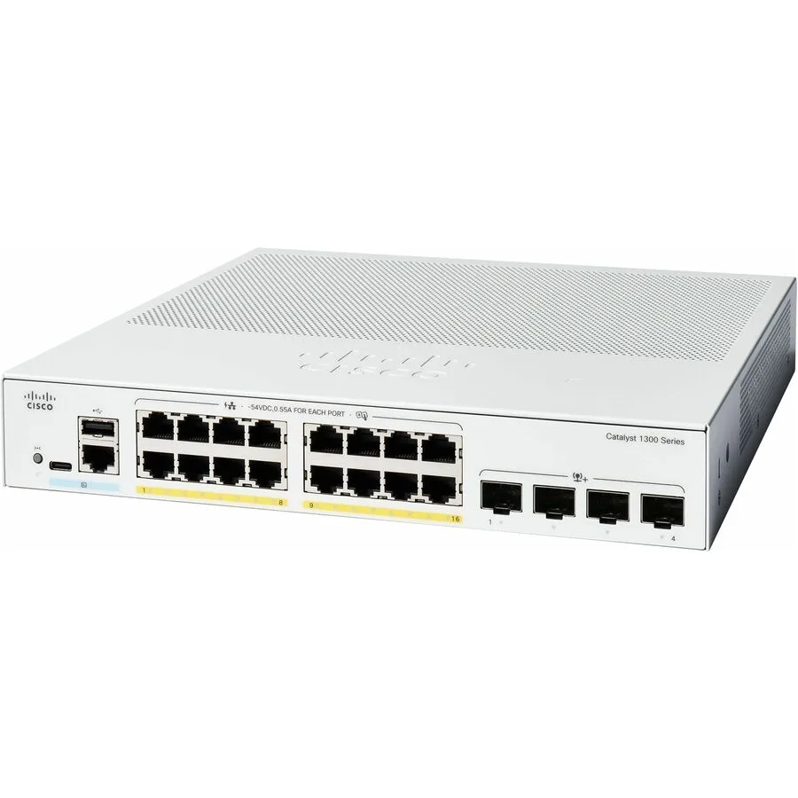 Cisco Systems, Inc. Cisco Systems, Inc. C1300-16P-4X network switch, 16 PoE+ ports, 4 SFP+ uplinks, 120 W PoE budget — product photo
