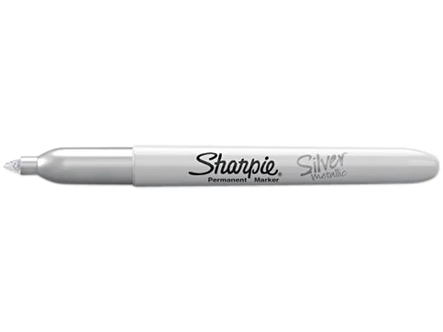 Twelve silver metallic fine-point permanent markers in standard barrels