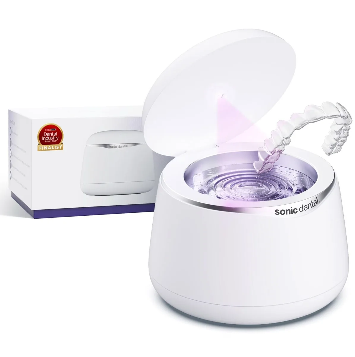 Pearl white ultrasonic cleaning pod with stainless steel tank and lid