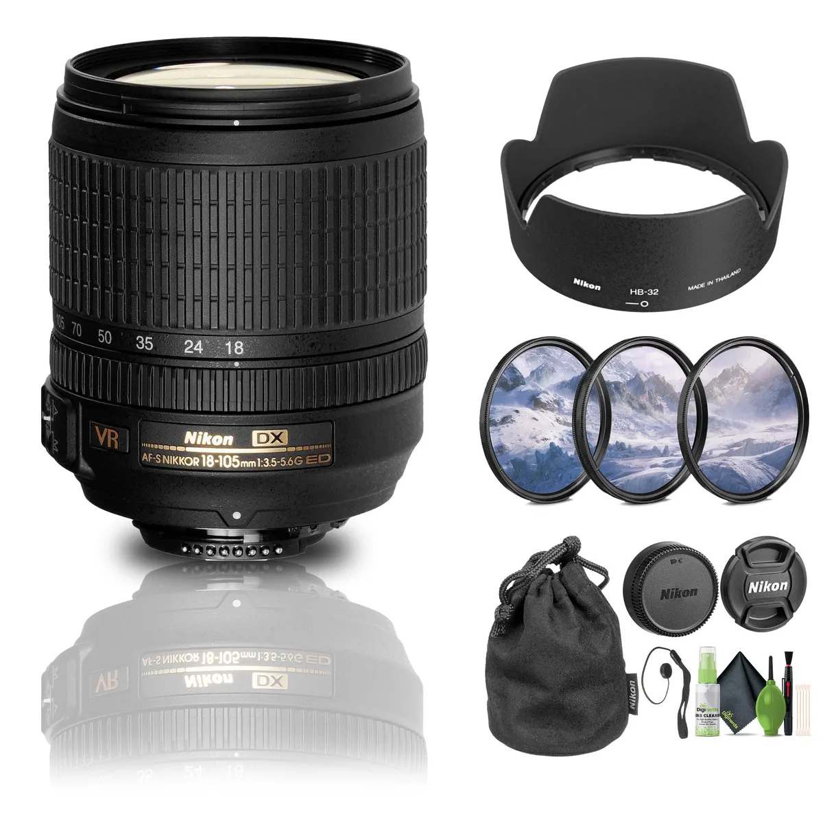 Nikon Inc Nikon AF-S DX NIKKOR 18-105mm f/3.5-5.6G ED VR Lens with Filter Kit and Cap Keeper — product photo