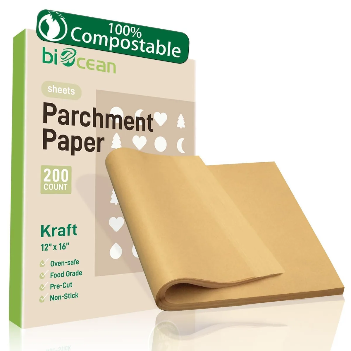 biocean biocean12x16-200-kraft parchment paper 200 sheets 12x16 in — product photo