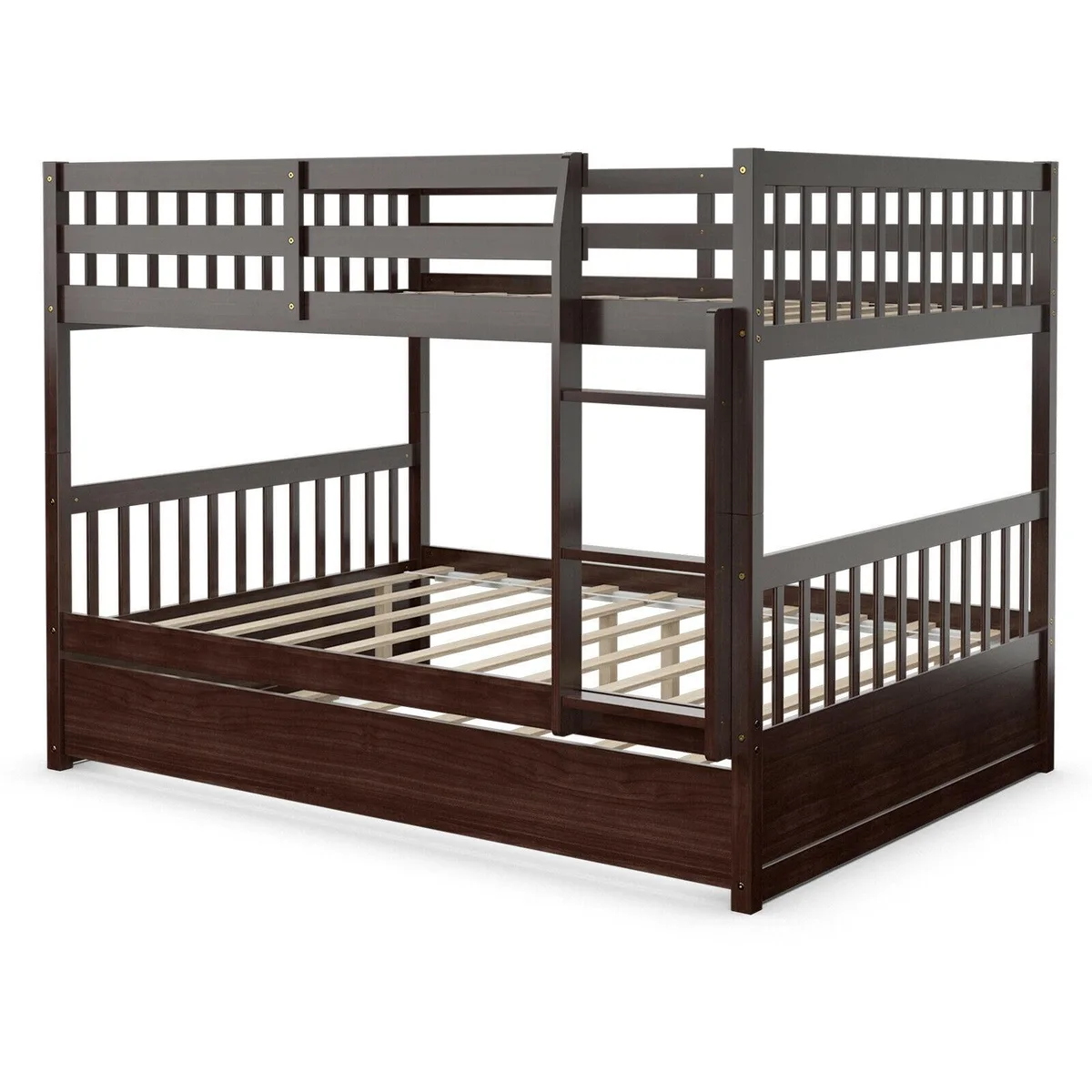 SlickBlue SlickBlue Full over Full Bunk Bed with Trundle — 360 lb capacity, White/Brown pine, 79.5" x 57" x 60 — product photo