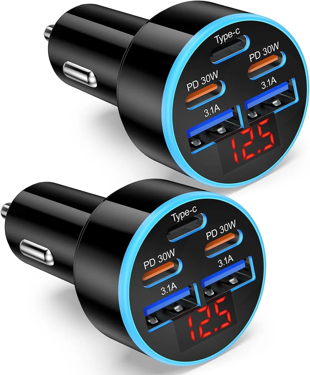 Leelbox Leelbox 90W 5-Port USB-C Car Charger 2-Pack with Voltage Display — product photo