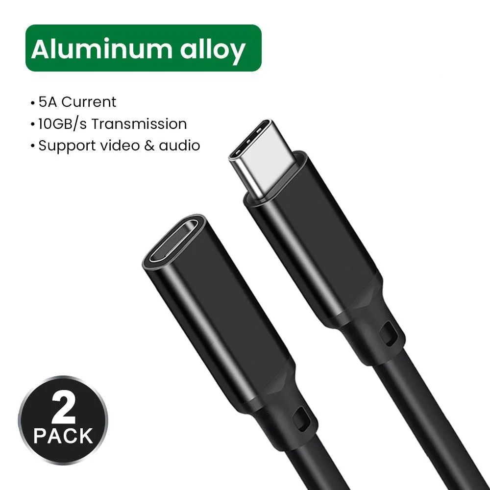 LUOM LUOM PQ106 USB 3.1 Type-C extension cable 6.6ft 100W 10Gbps 4K 2-pack black — product photo