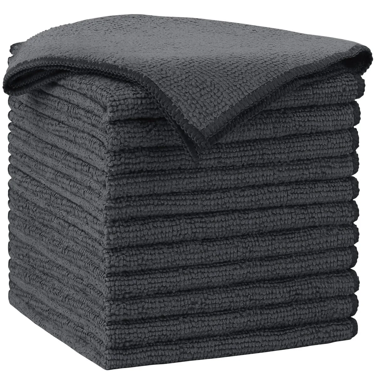 Stack of twelve grey 12-inch square microfiber cloths