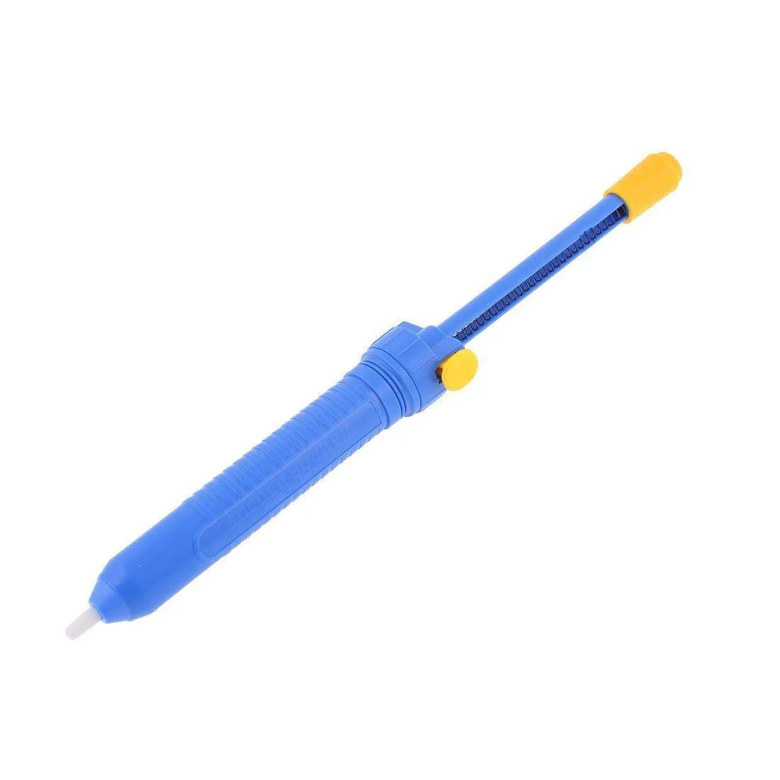Blue 13-inch desoldering pump, plastic barrel with metal nozzle, blue finish