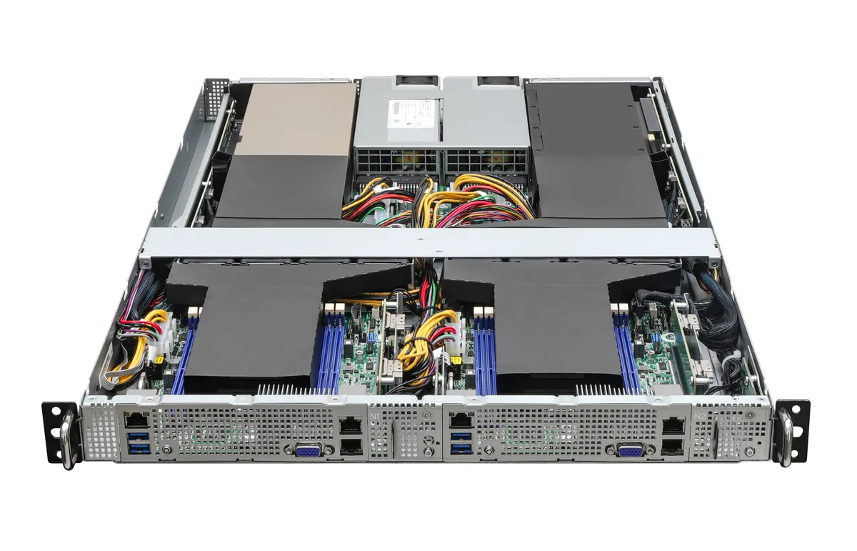 ASRock Rack ASRock Rack 1U2N2G-ROME/2T 1U dual-node GPU barebone server — product photo