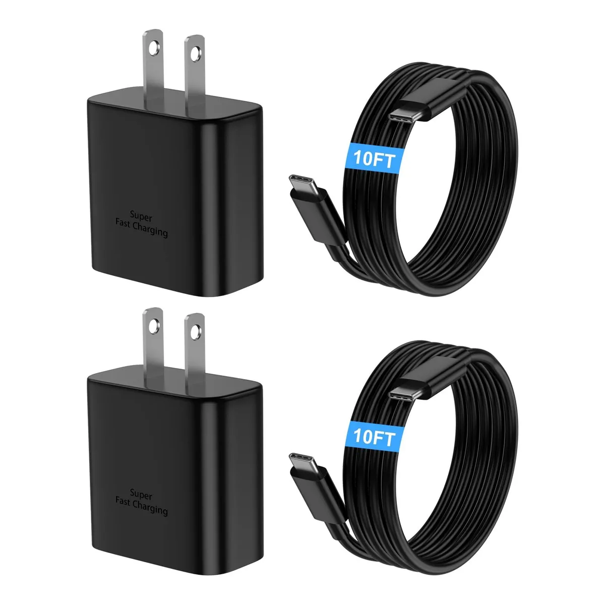 White 45W USB-C charger with two 10ft detachable cables