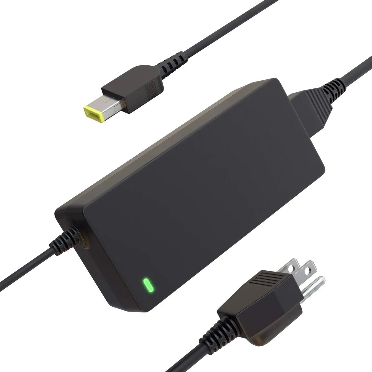 Black rectangular AC adapter with slim barrel connector and long power cord