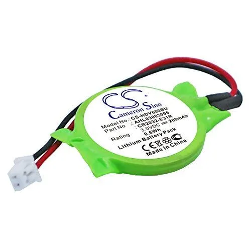 Small silver coin-cell CMOS battery with wire leads and connector