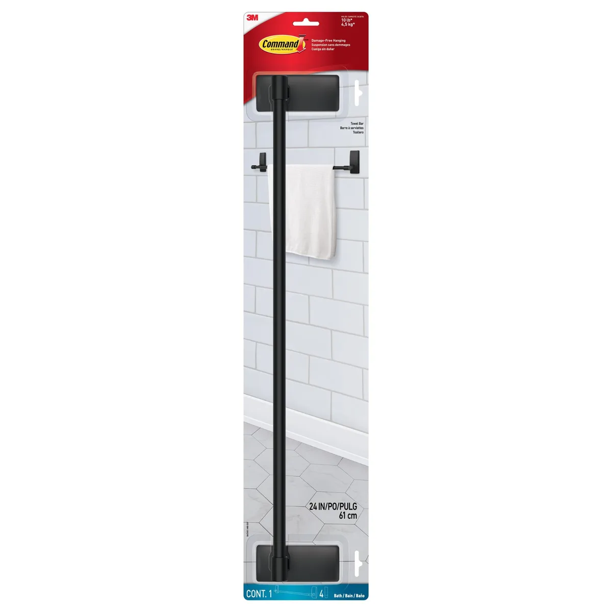 3M 3M Command Bath Towel Bar 24 in Matte Black — product photo