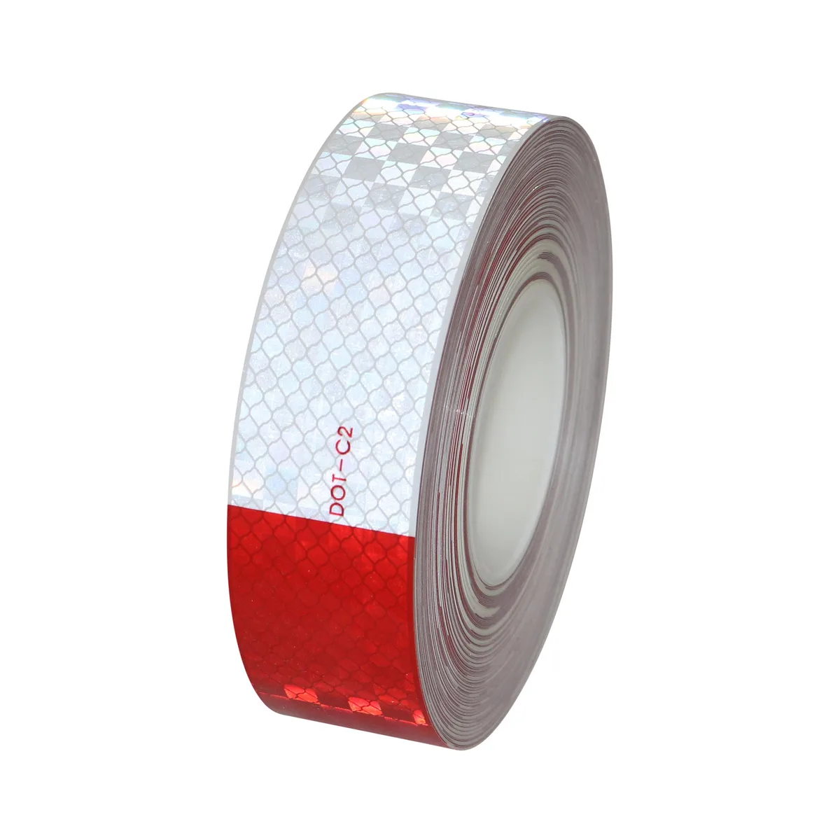 Roll of red and white alternating reflective tape, honeycomb pattern, 2 inch wide