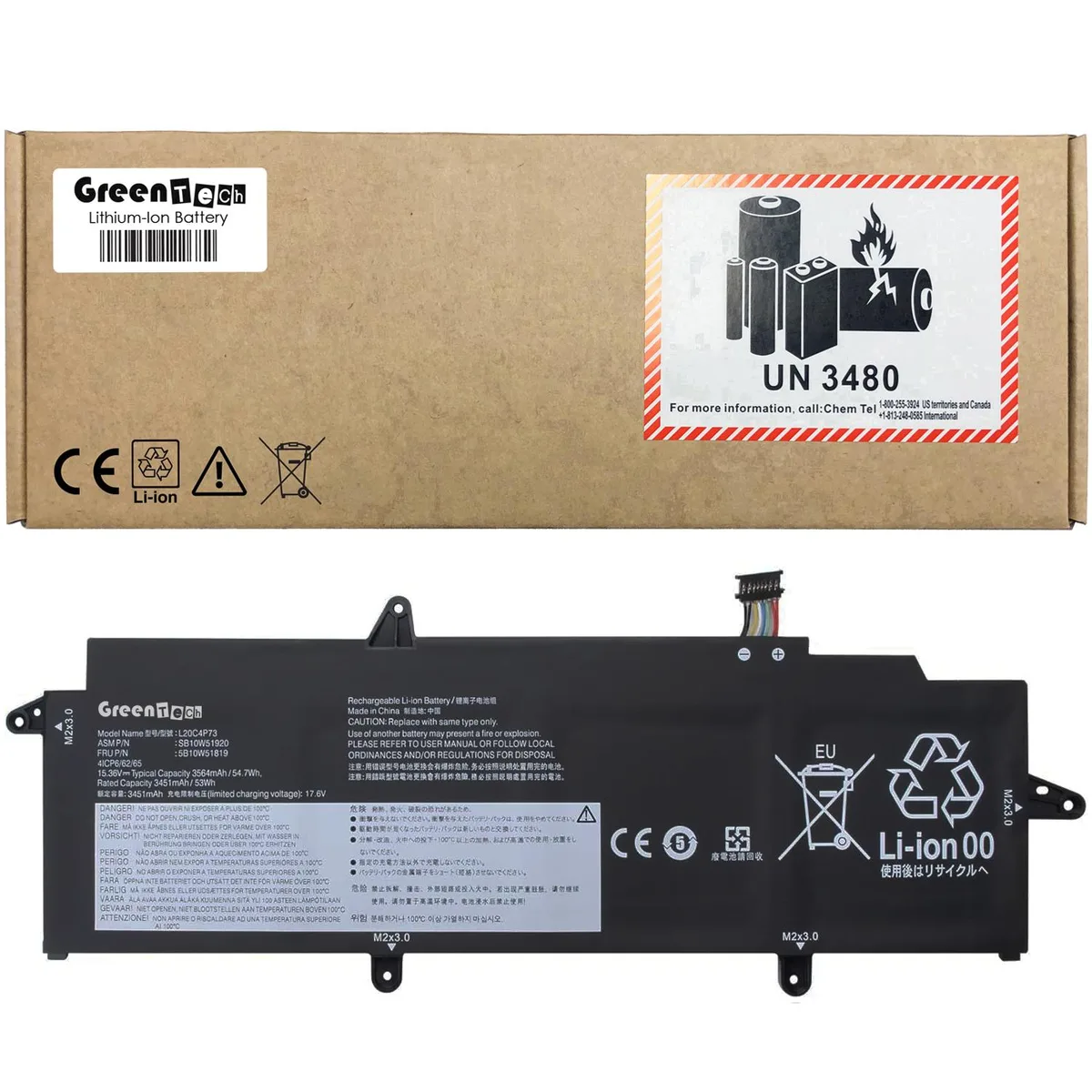 GreenTechLLC GreenTechLLC laptop battery 15.36V 54.7Wh for Lenovo ThinkPad X13 Gen 2 3 — product photo
