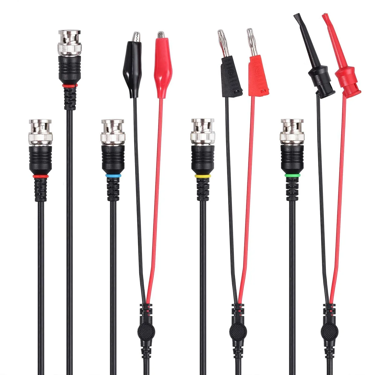 KEHIPI KEHIPI BNC Test Leads Kit: 90 cm alligator, hook, stacking leads; 102 cm dual BNC 50 Ω 3.7 mm cable — product photo