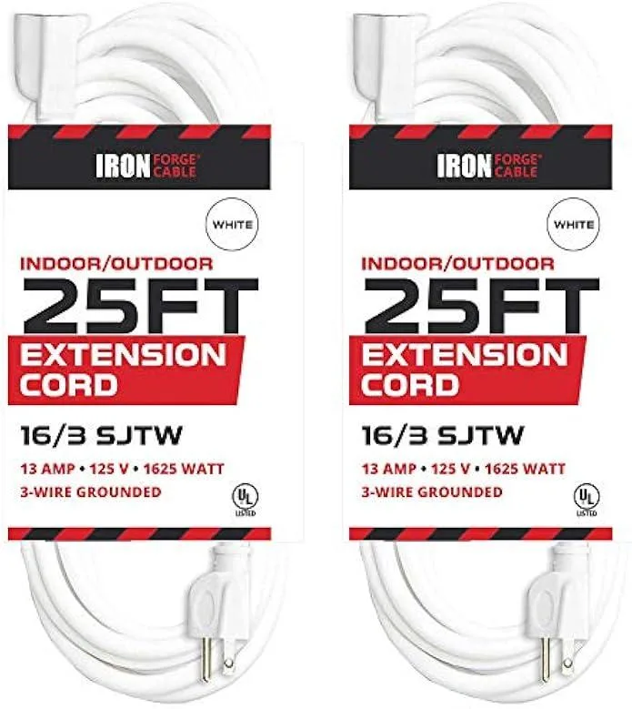 TAURKENAM TAURKENAM 25 ft 16/3 White Extension Cord 2 Pack Power Adapter — product photo