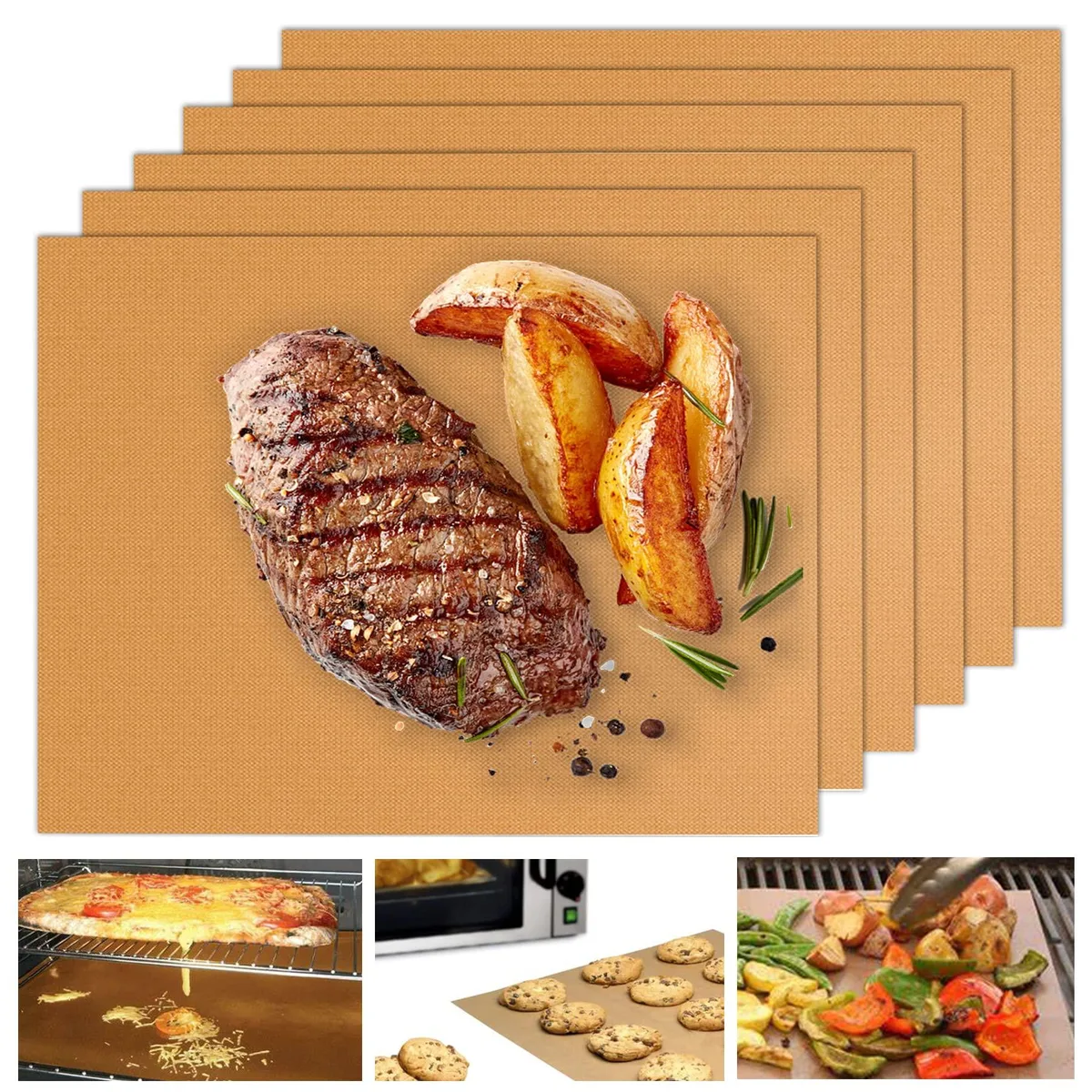  Healthy Living Copper Grill Mats 6-Pack 15.75 x 13 Inch Stainless Steel — product photo