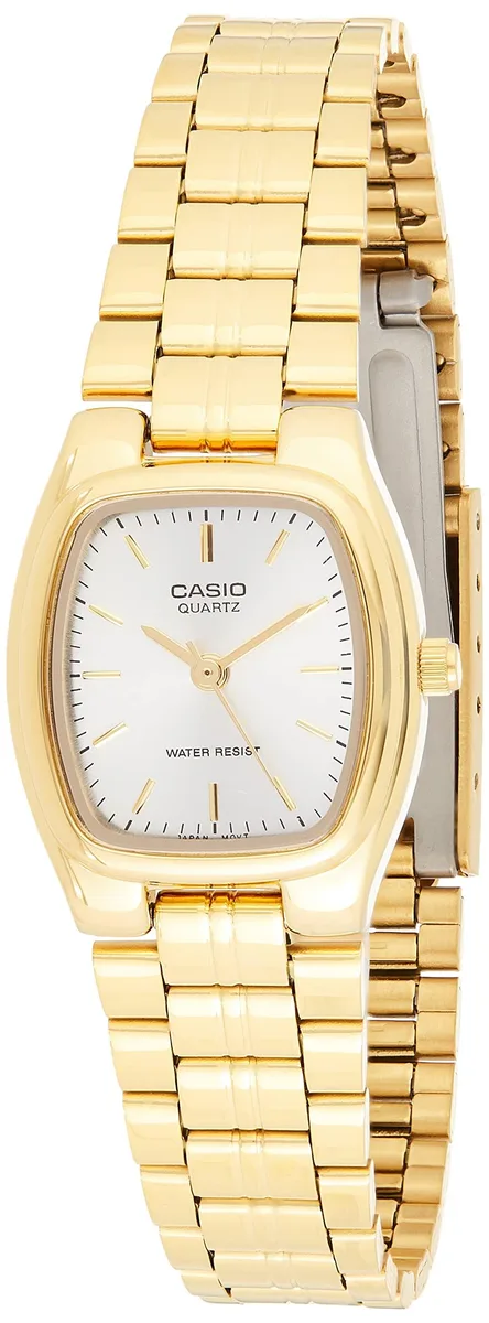 Gold-tone stainless steel watch with silver dial, 30mm oval case and bracelet