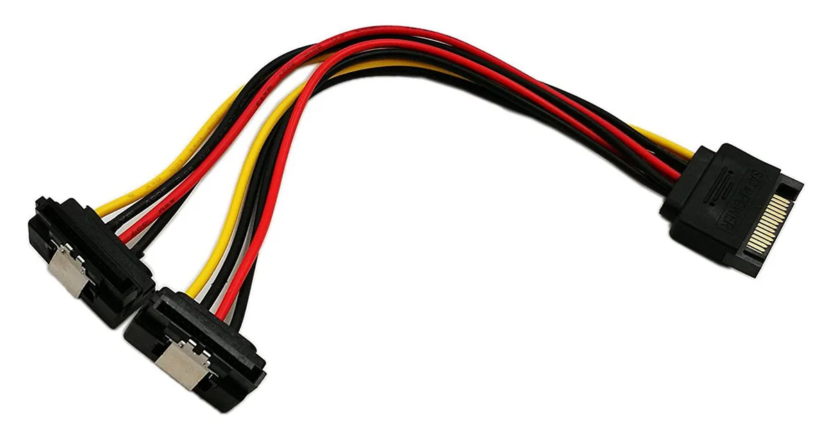 Vszerda Vszerda SATA 1-to-2 Y Splitter 15Pin Male to 2 Female 90° 20cm — product photo