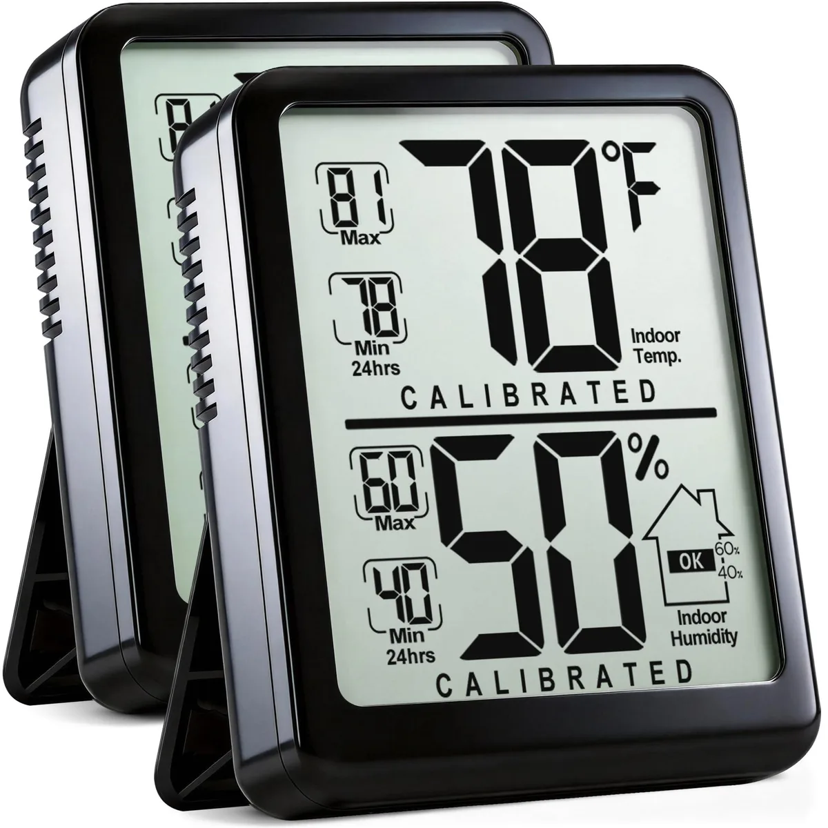  2-Pack Digital Thermometer Hygrometer Black 2.6 in 6.6 cm -58 158 °F 10 99% RH — product photo