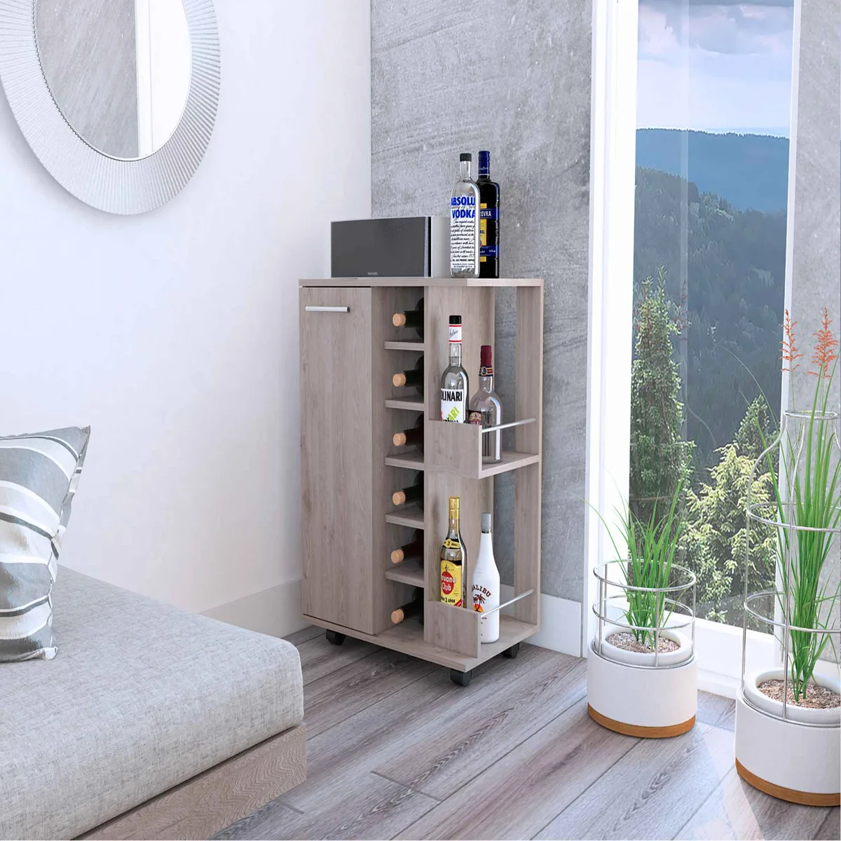 FM FURNITURE FM FURNITURE FM5233MBZ Bar Cart, Particle Board, Light Gray, 43 kg — product photo